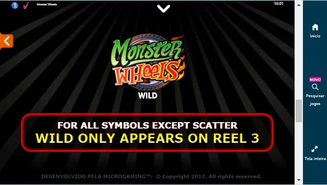 Monster Wheels Wild representa o logo do slot e somente aparece na bobina 3.